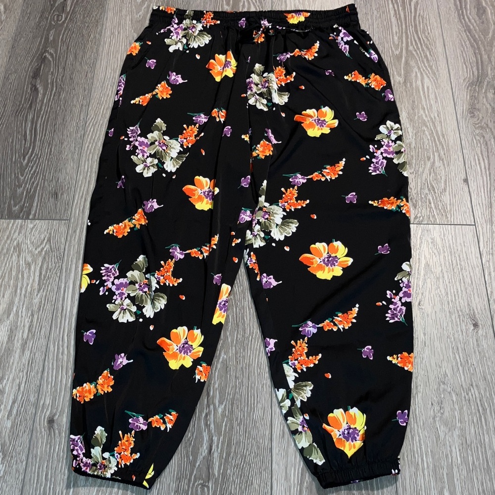 Savage X Fenty Black Jogger Pants with Orange & Purple Floral Print